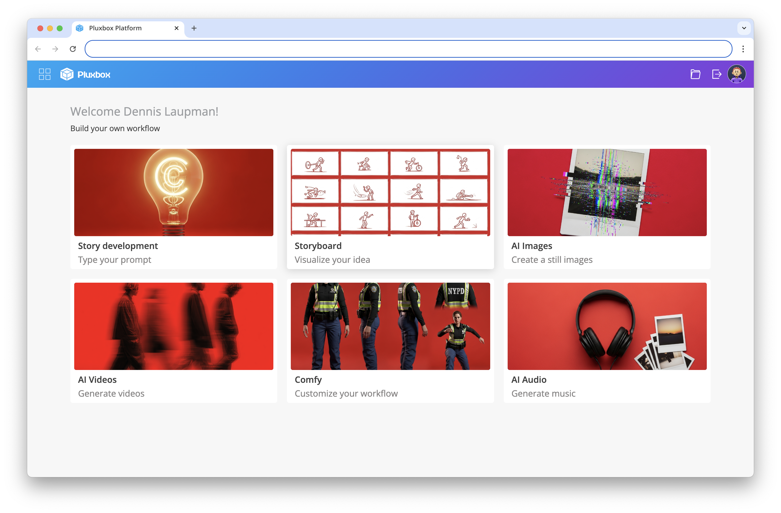 Screenshot of Pluxbox's AI content creation solution interface
